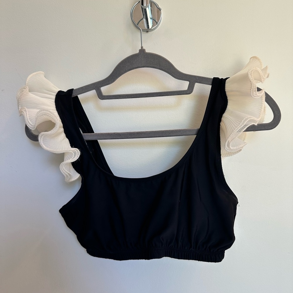 Sleeper Black and White Ruffled Crop Tank Top